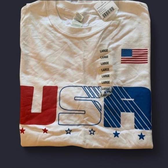 Gildan USA Graphic White crewneck T-Shirt patriotic 4th July size L men - Picture 2 of 6